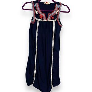 Red Camel Knee Length Dress Girl XL Navy Blue Boho Tassels Lightweight Academia